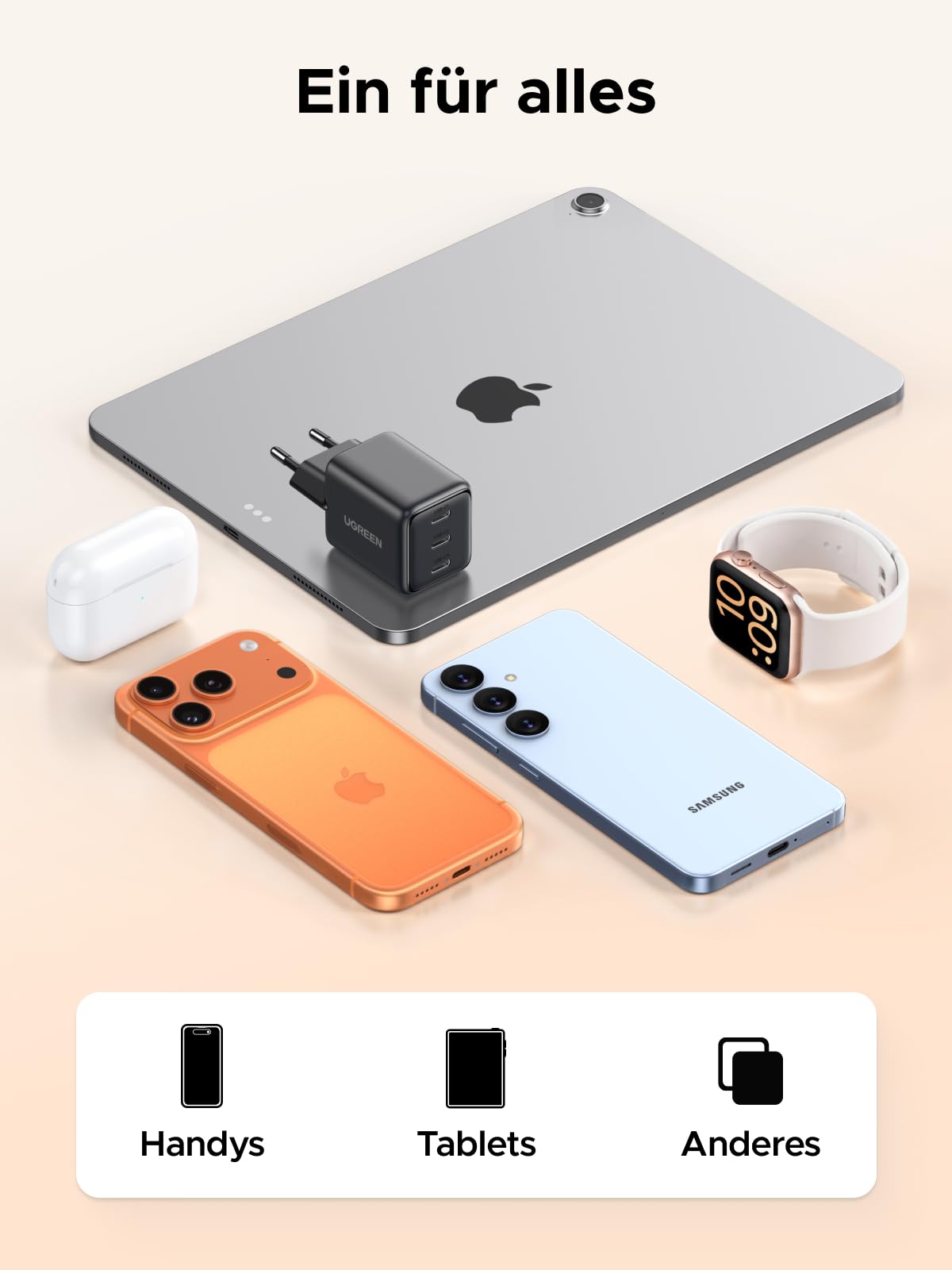 UGREEN USB C Ladegerät 30W GaN Netzteil mit 3X USB-C-Port PD Schnellladegerät Kompatibel mit iPhone 17, 17 Pro Max, Air, 16, 15, 14, 13, 12, iPad, Galaxy S25, S24, S23, Pixel 9 7