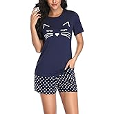 EISHOPEER Women's Pajamas Sets Cute Print Tee and Shorts Sleepwear Pjs Sets 2 Pieces Loungewear