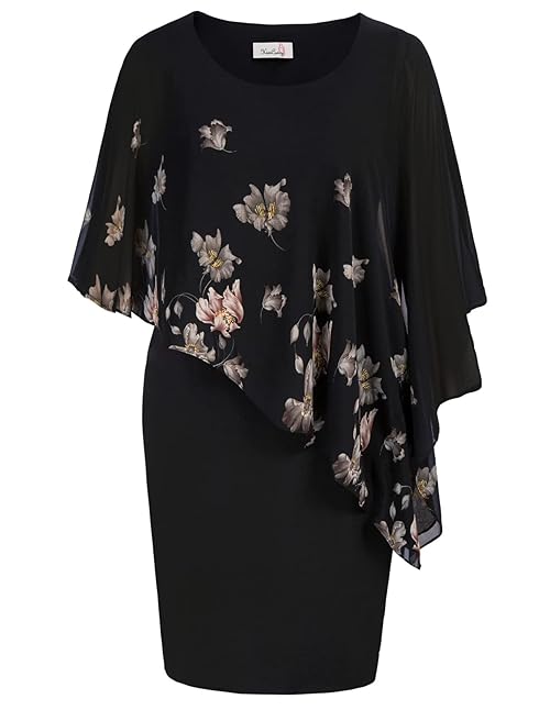 KIMCURVY Elegant Bodycon Dress for Women Pencil Dress Cocktail Midi Dress Gray Flower L