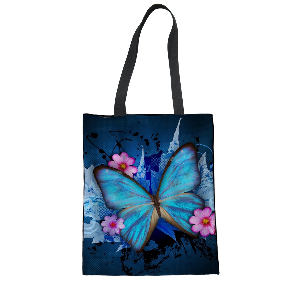 Showudesigns Butterfly Canvas Tote Bags for Women Girls Top Handle Handbag Shoulder Bag Blue Morpho Bookbag