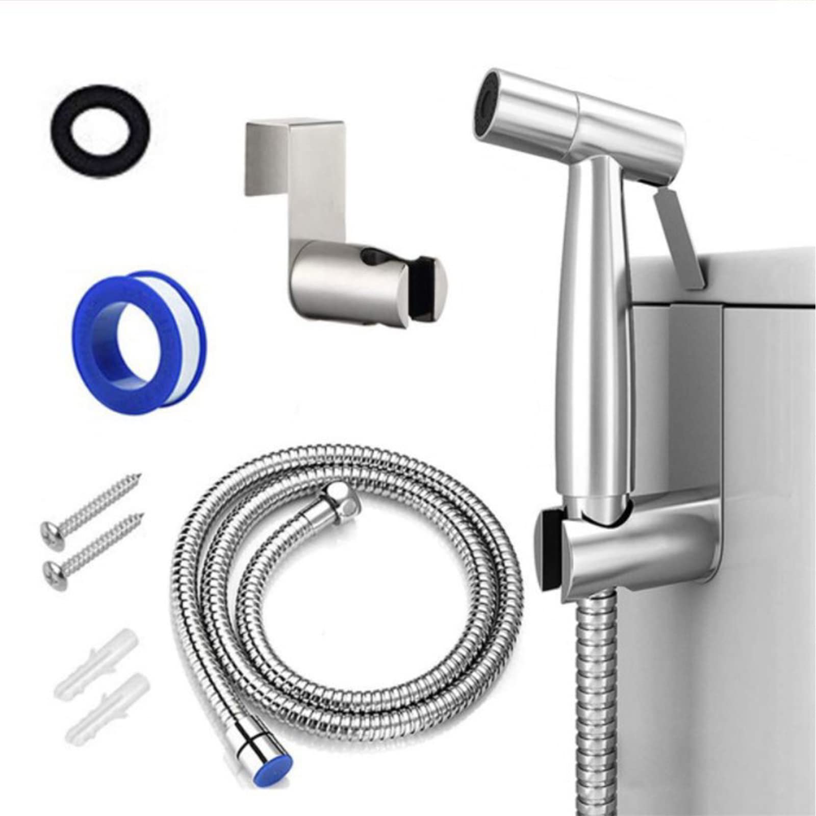 LQKYWNA Handheld Bidet Toilet Sprayer Jet Sprayer Kit Stainless Steel Bidet Sprayer Kit with 1.2m Shower Hose and Hand Shower Holder for Toilet Cleaning, Pet Bath, Personal Hygiene