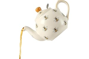 London Pottery Farmhouse Animal Pattern Teapot for Loose Leaf Tea, White with Animal Illustration (Bee, 2Cup(600ml))