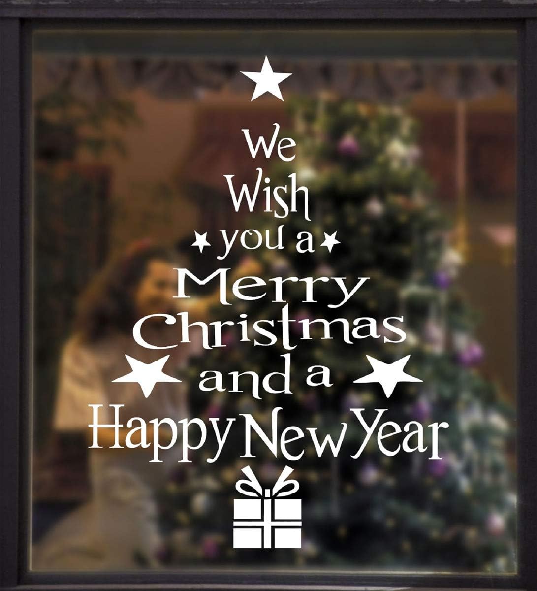 Tuopuda Christmas Sticker for Window Christmas Tree Letters Stick Wall Art Decal Mural Wall Sticker(White)