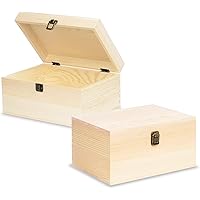Voittozege 2 Pack Hinged Wooden Box Unfinished Wooden Boxes, Large Wooden Storage Box with Lid,Wood Box with Lid for Diy Craf