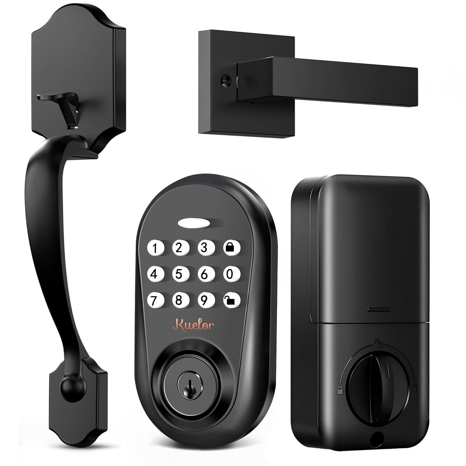 Keyless Entry Door Lock with Keypad for Front Door, Smart Deadbolt with 2 Lever Handle Set, Auto Lock, One-Time Code, Anti-Peeping Password, Easy Installation, Black