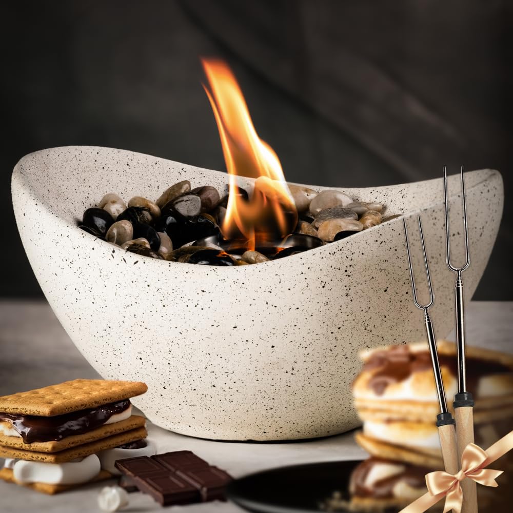 Photo 1 of SOLACEA Elegant Concrete Table top FirePit I Portable Tabletop Fire Pit Outdoor I Versatile Indoor Fire Pit Tabletop I Smokeless Earth Friendly Fire Bowl I Table Fire Pit Tabletop Perfect for S'Mores
