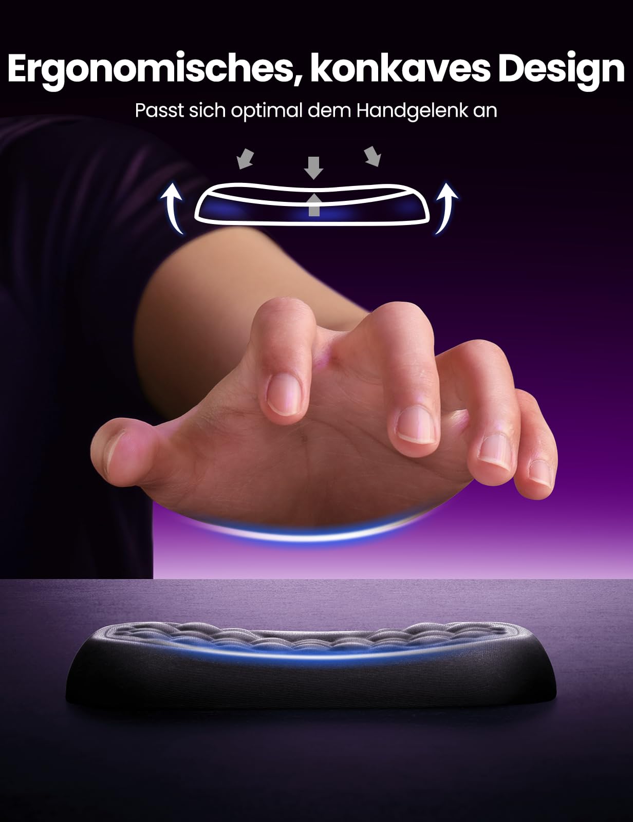 Vaydeer Handballenauflage für Tastatur und Maus, Wrist Rest, Ergonomisches Memory-Foam-Handgelenkstützen-Set für Büro und Spiele - Schwarz. 5