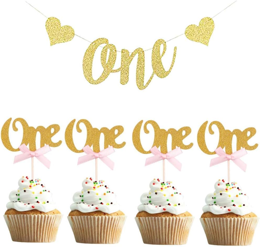Napravi Rs Patisserie Figurines Pour Gateaux One Banner Golden Glitter Et pcs Cupcake Toppers Topper De Gateau Dor Pour La 1ere Decoration De Fete De Naissance Dusenly Decorations Du 1er Anniversaire