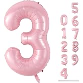 Pastel Pink Number 3 Balloon, 40 Inch Giant Pearl Light Pink Helium Foil Number 0-9 for Girls, Self Inflating 3rd Birthday Balloon for Women Anniversary Baby Shower Princess Party Decorations Supplies