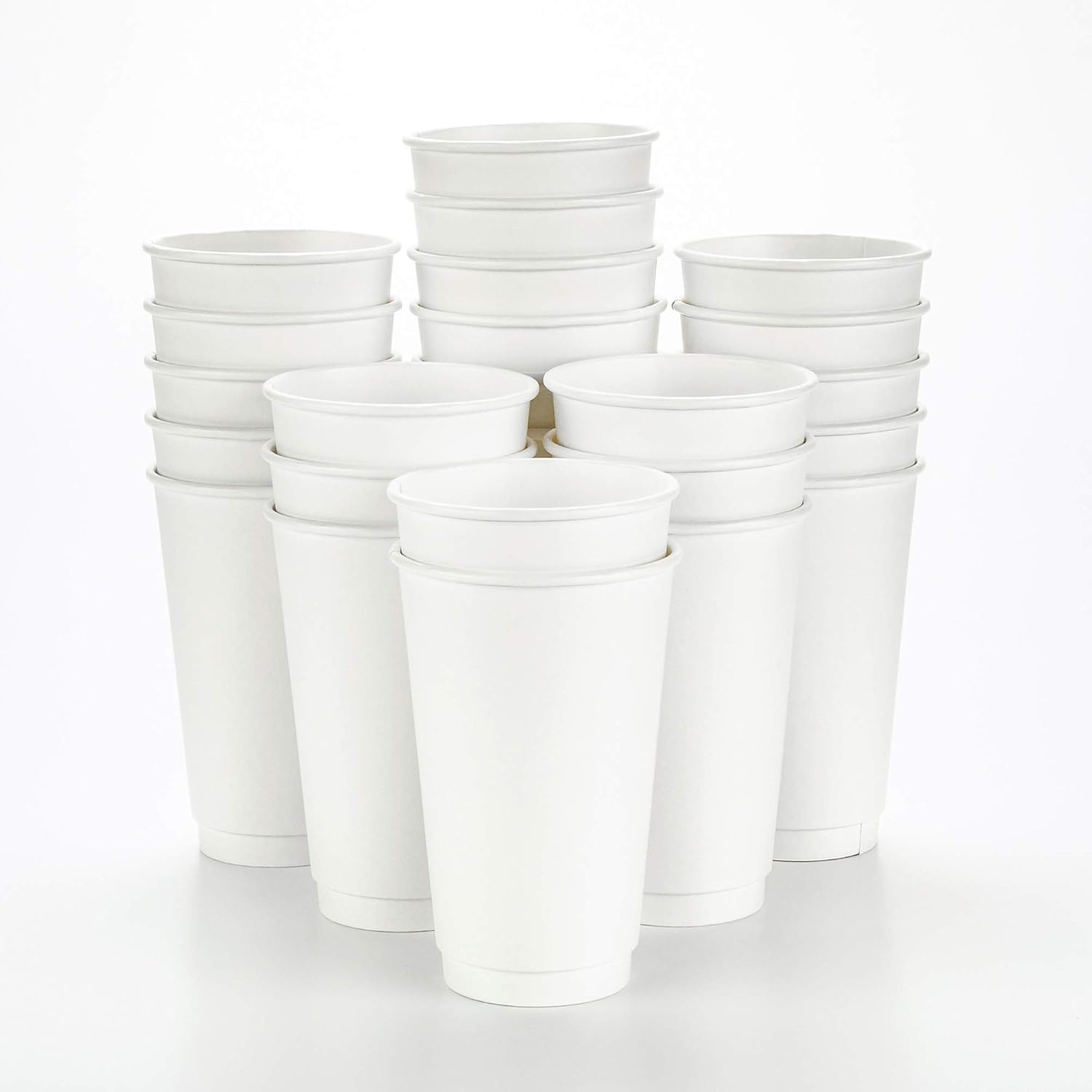500-CT Disposable White 16-oz Hot Beverage Cups with Double Wall Design: No Need for Sleeves - Perfect for Cafes - Eco Friendly Recyclable Paper - Insulated - Wholesale Takeout Coffee Cup