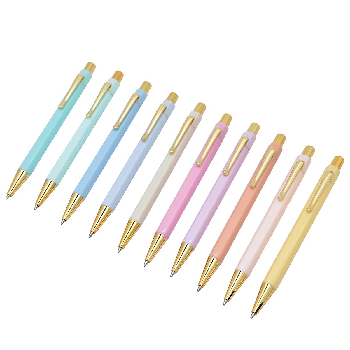 SIPLIV 10 Pcs Click Ball Pens Metal Pen Clip Retractable Pen Glitter Ballpoint Pens with Blue Ink Office Supplies Gift Pens - Gold, Macaron Color