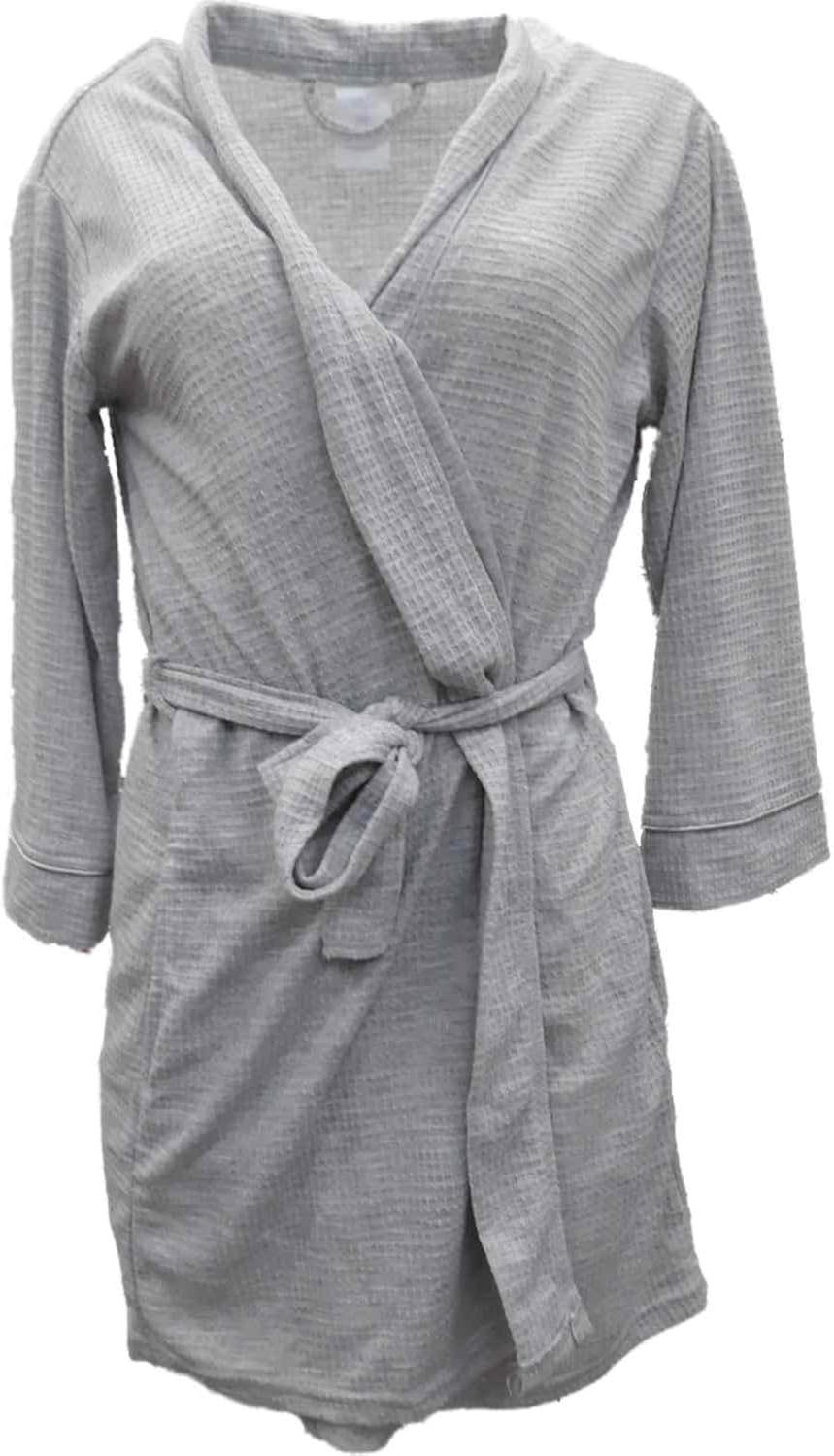 Womens Gray Square Ribbed Bathrobe House Coat Mid-Length Bath Robe at ...
