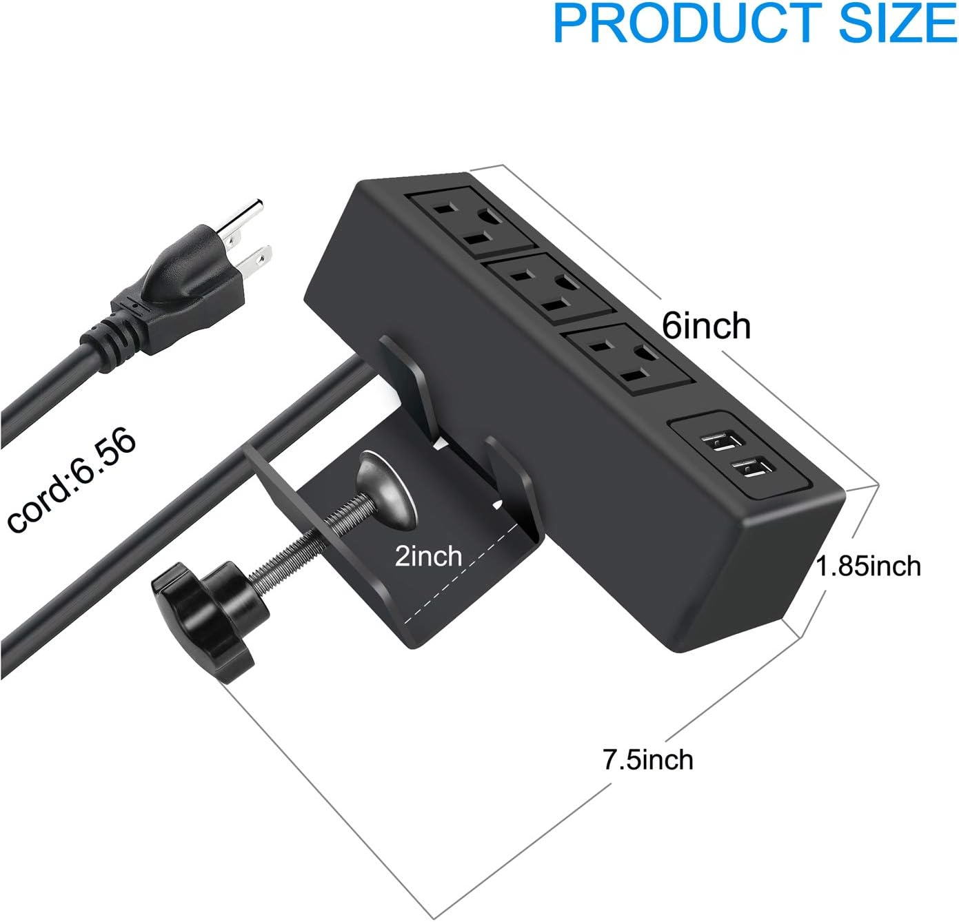 3 Outlet Desk Clamp Power Strip, Desk Mount USB Charging Power Station, Removable Desktop Power Center Plugs Output 125V 60HZ 12A 1500W, USB 5V 2.1A 6.56FT Cable: Home Audio & Theater