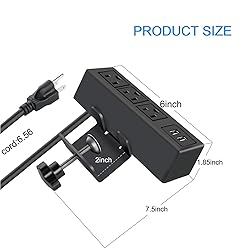 CCCEI 3 Outlet Desk Clamp Power Strip with USB