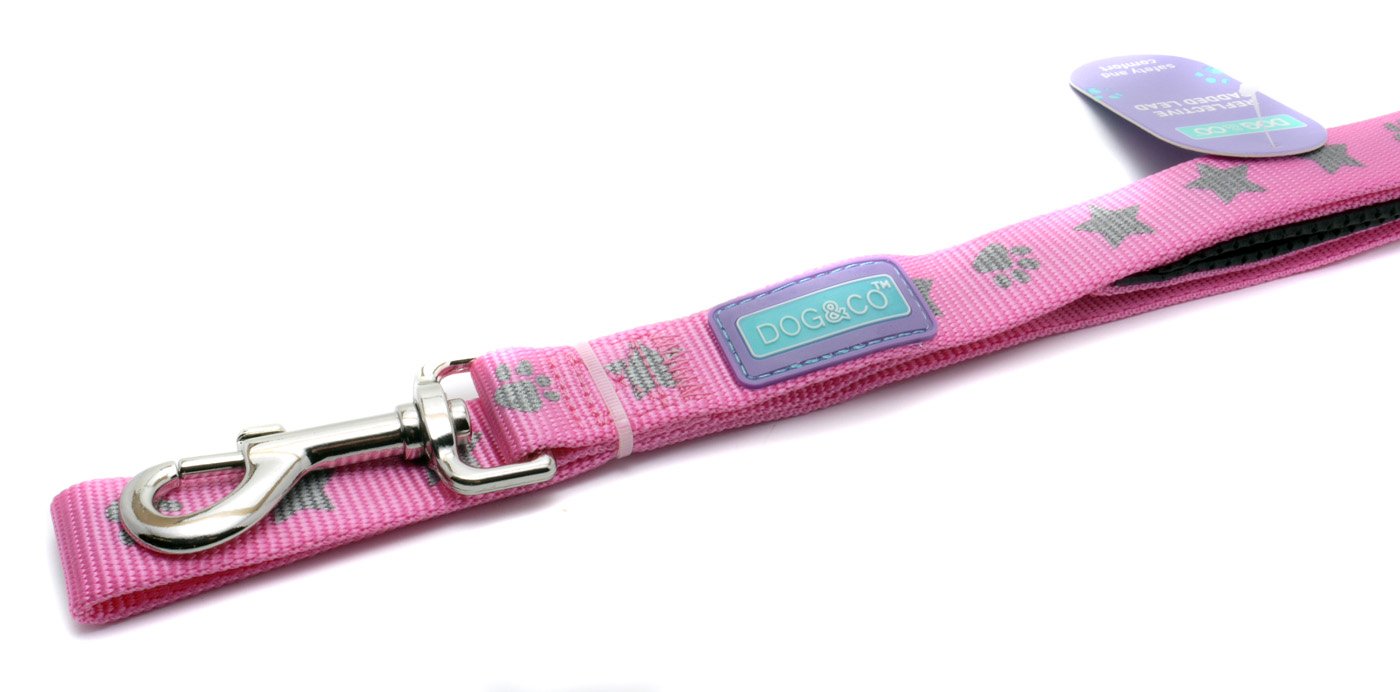 Dog & Co Relective Nylon Padded Lead Pink 3/4" X 48"