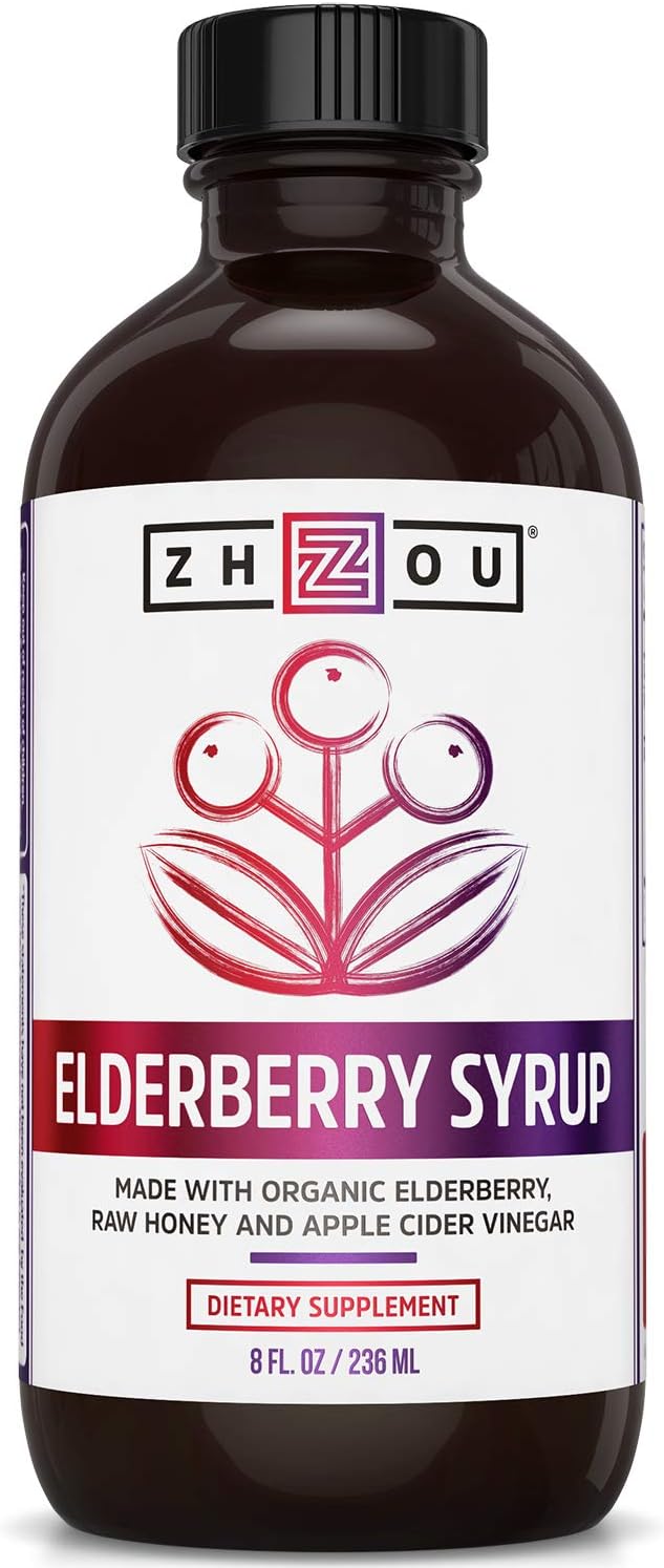 Zhou Nutrition Elderberry Syrup - Organic Sambus Black Elderberry, Raw Honey, Apple Cider Vinegar & Propolis - Immune System Booster During Cold Winter Months: Health & Personal Care