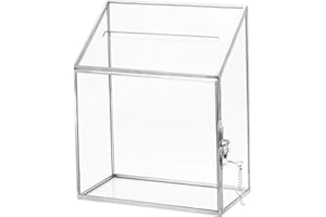 uxcell Glass Card Box Wedding Card Box with Lock for Wedding Reception, 8" x 4" x 10" Envelope Card Holder for Reception, Gra