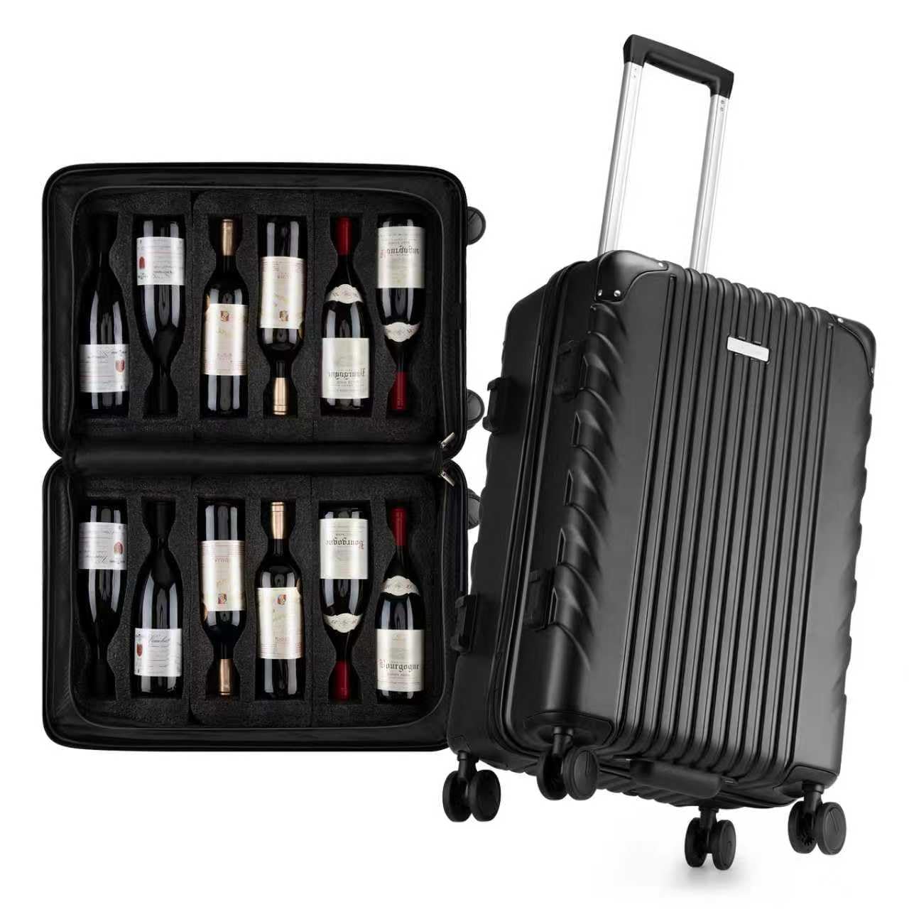 Photo 1 of BRANTMAKER Wine Suitcase for Airplanes 12 Bottle, Wine Luggage for Airplane Travel with Removable Foam Insert and TSA Approved Lock, Hard PC Shell Travel Case with Hinomoto Double Wheels, Black