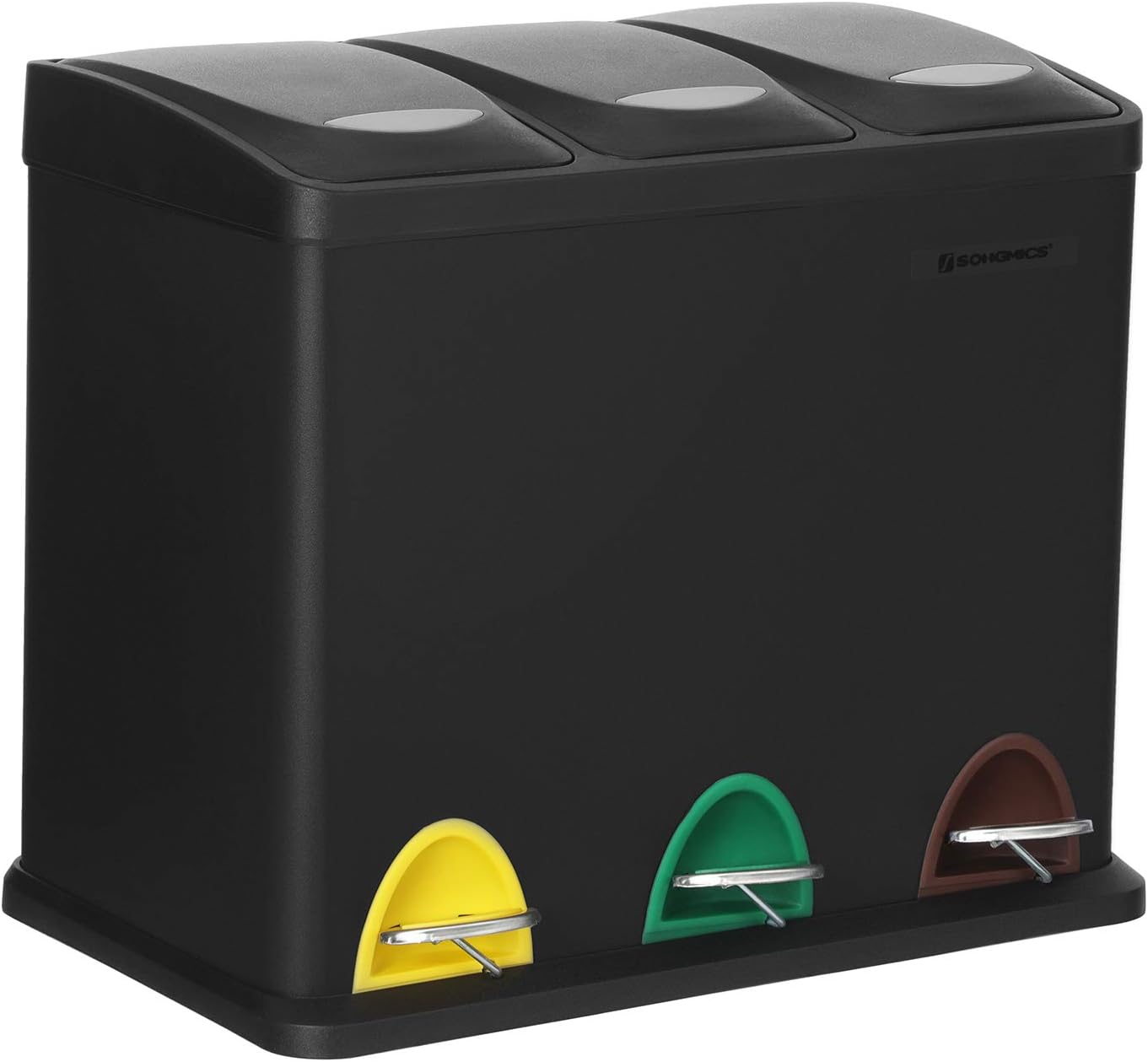 SONGMICS Recycling Bin, 3in1 Pedal Bin, 24Litre Metal Rubbish Bin