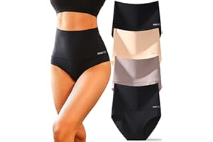 FINETOO Tummy Control Underwear for Women High Waisted Nylon Brief No Show Womens Bikini Seamless Panties 4pack S-XXXL