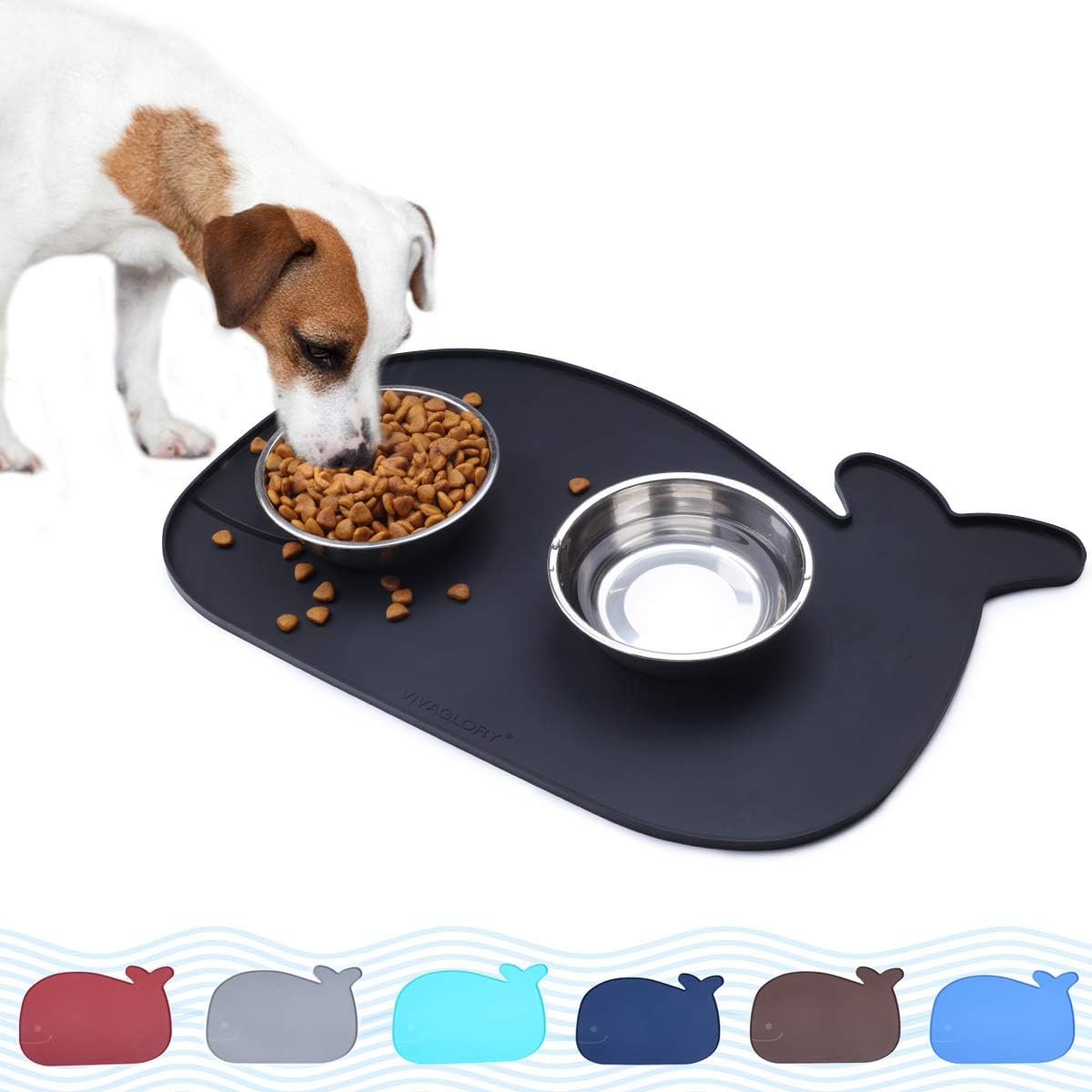 Vivaglory Cat Bowl Mat, Waterproof Silicone Feeding Mat Placemat with Raised Edge for Cat Puppy