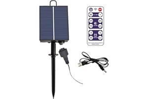 ZPSHYD Solar Battery Box for LED String Lights, Outdoor String Lights Control Panel with DC Charging 8 Remote Control Modes Pack Powered Lithium Panel Light w/Remote Control (3V)