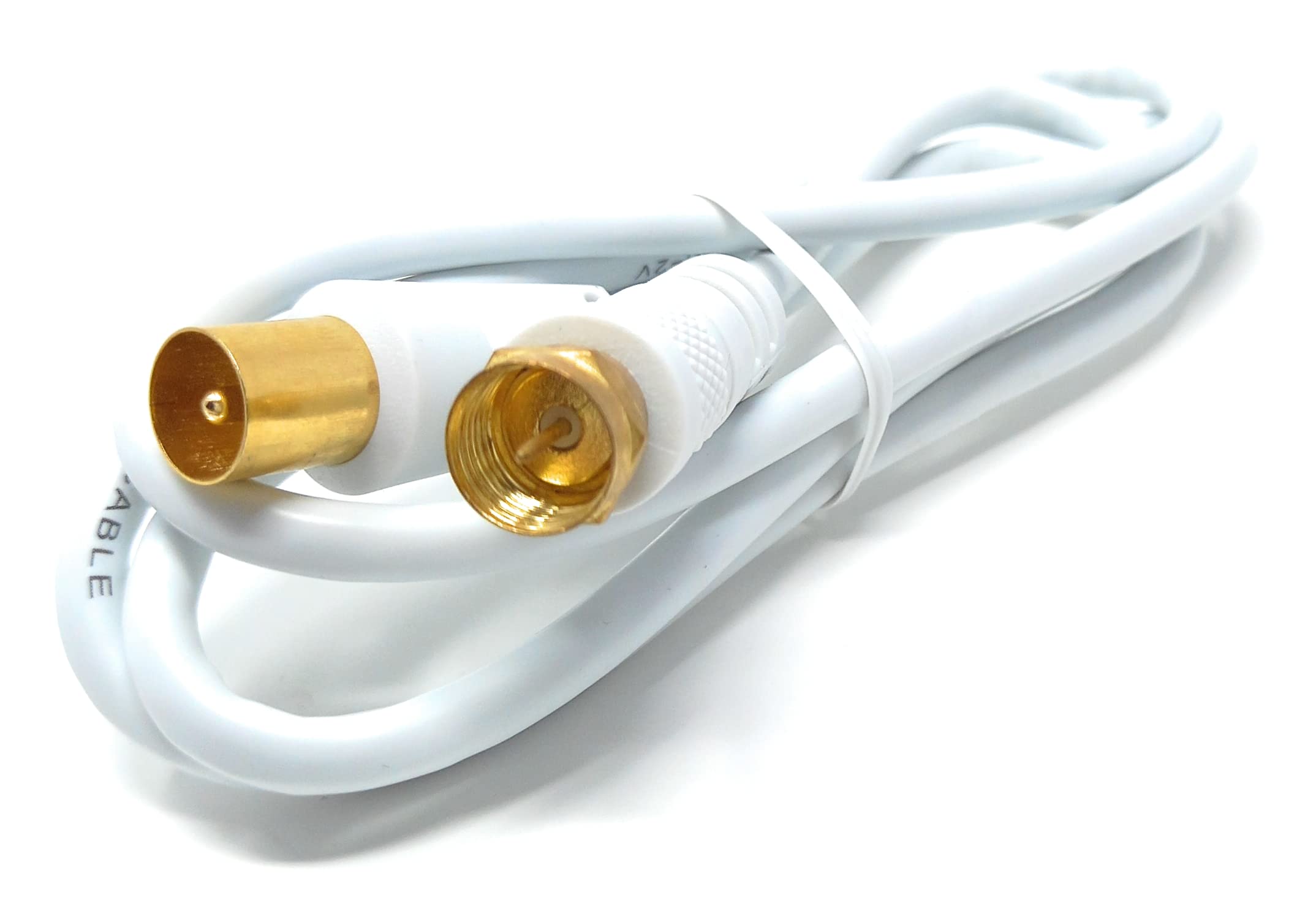 DRUT 1m, RF TV Aerial Male to F Type Connector Male Plug Coaxial Coax Cable, Lead, 75 Ohm, 3C-2V (3.3ft, White Gold Connectors)