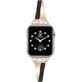 Newlibery Rose Gold Slim Band for Women Compatible with Apple Watch 38mm 40mm 41mm 42mm(S10/11) Designer Bling Dressy Bracelet Adjustable Metal Strap for iWatch Series 11/10/9/8/7/6/5/4/SE 3/2/1
