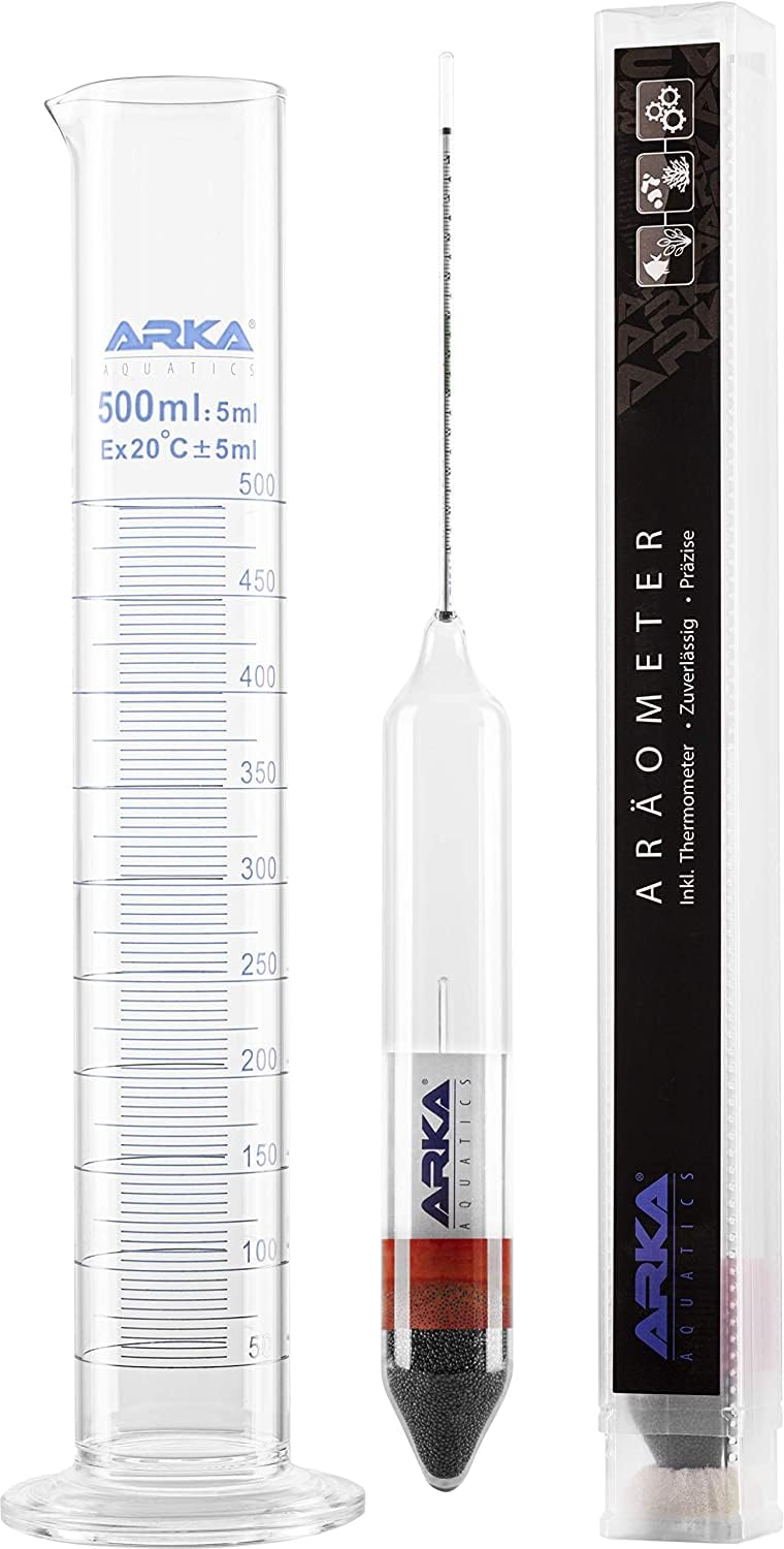 ARKA - 9138 Aräometer Set - Density Meter with Thermometer and Measuring Cylinder - For Any Sea Water Aquarium, Safe and Easy to Use Also Suitable for Laboratory Use, One Size