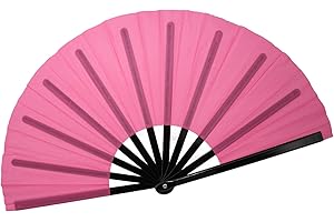 QIRMIZI Large Folding Hand Rave Fan - Nylon Cloth Fans-Vintage Retro Fans for Chinese Japanese Kung Fu, Tai Chi, Dance, Music Festivals, Parties, and Decorations,Deep Pink