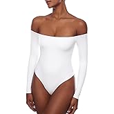 INLYRIC Women's Natrelax Off The Shoulder Bodysuit Long Sleeve Thong Sexy Bodycon Slim Fit Tops Leotard