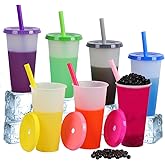Chordobe 32oz Plastic Tumblers Bulk with Lids & Straws - 7Pcs Reusable Iced Cold Color Changing Drinking Cups for Adults Kids