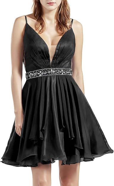 short v neck homecoming dress