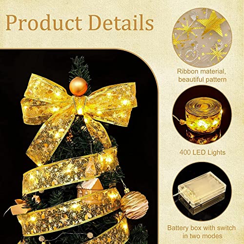 Weihnachtsband Deko Lichterkette 10M Glänzende Bänder Lichter 100 LEDs Lichterkette, Spitze Band Dekor für Weihnachten Garten Urlaub Party