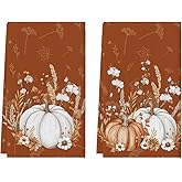Artoid Mode Orange Pumpkin Fall Kitchen Towels Dish Towels, 18x26 Inch Farmhouse Flowers Wildflower Decoration Hand Towels Set of 2