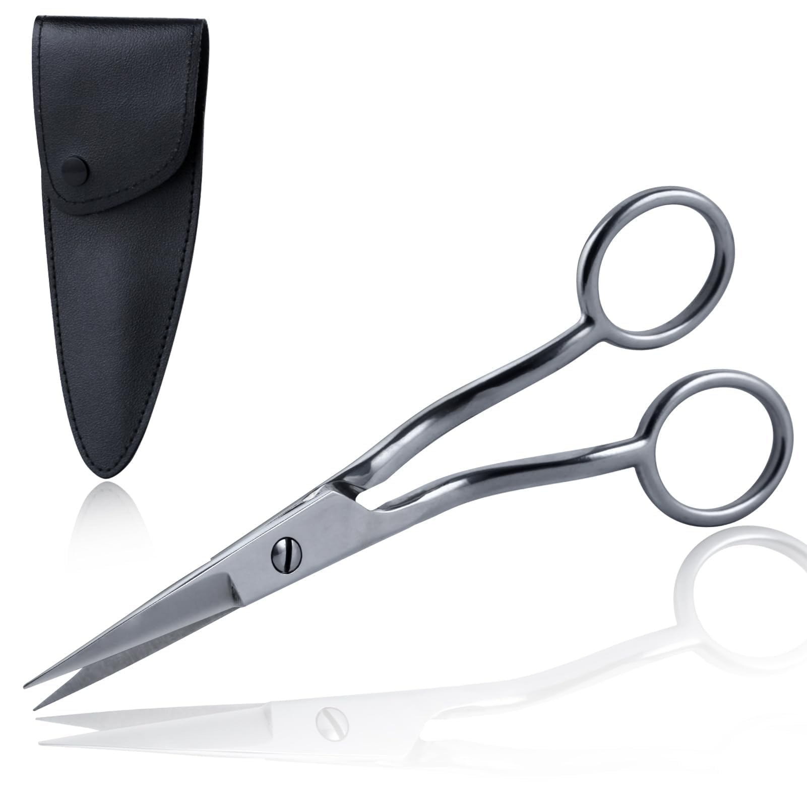SPEEDWOX Applique Scissors Without Duck Bill Curved Embroidery Scissors 6" Bent Handle Curved Embroidery Scissors for Art, Crafting, Fabric, Thread, Needlework and Embroidery with Pouch Sleeve — image 1