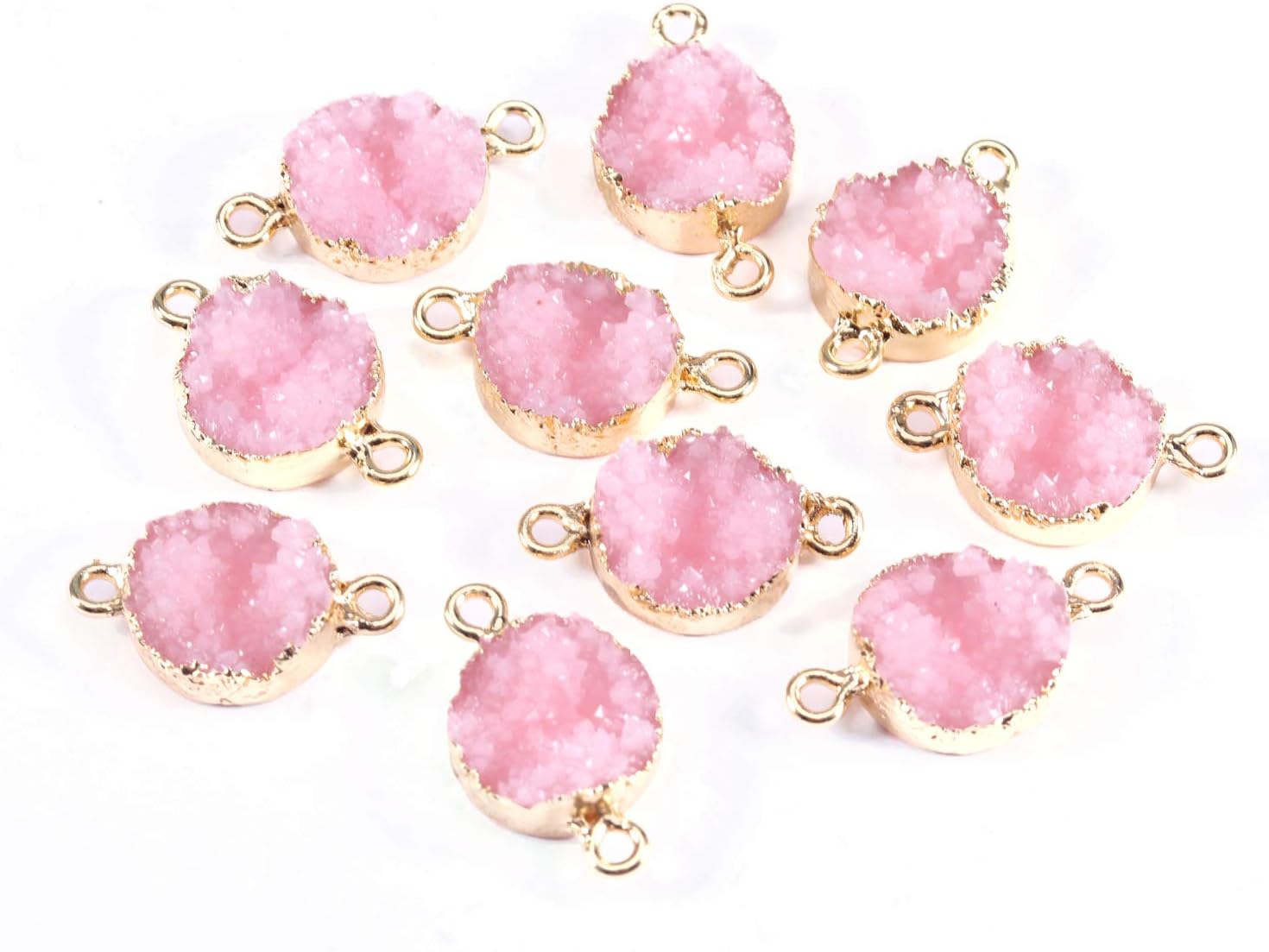 Forise 10pcs New Fashion Faux Druzy Quartz Jewelry Connector Round Resin Stone Fit for Charms Jewelry Making Bracelet Accessories