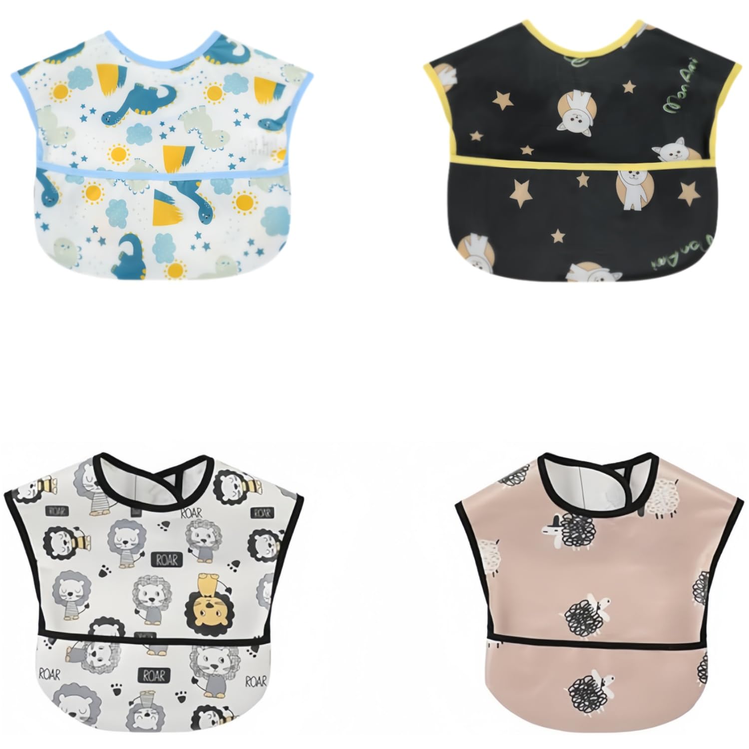 norinori Baby bibs Waterproof Feeding bib - Starter Bib with Catcher Pocket For Todder Infants Washable Soft 4Pac 6-24M