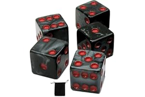 CYBER-DEALS Set of (5) 16mm Dice Marbleized Standard Square Cornered with Black Velvet Cloth Pouch Bag (Charcoal/Red)