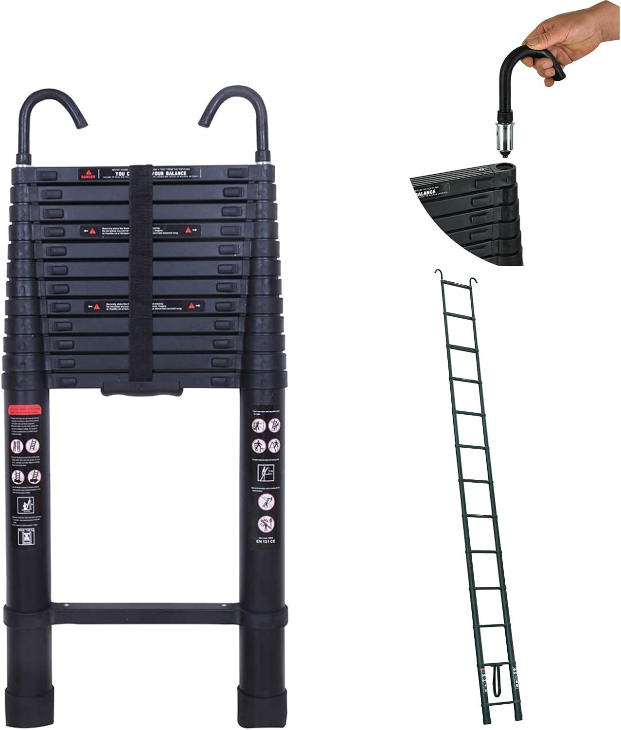 Telescoping Ladder with Detachable Roof Hook 5 Metre Aluminum Portable
