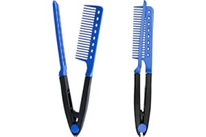 KOOTINN 2-Pack Hair Straightening Comb Set - Flat Iron Comb for Beautiful Tresses, Straightener with Firm Grip, Ideal for Knotty Hair and Styling (Blue)