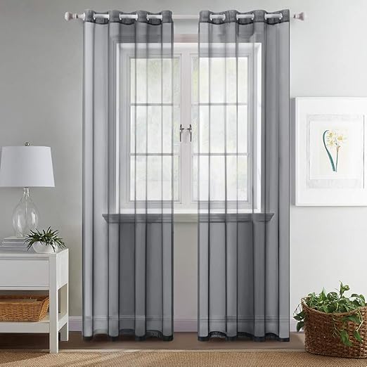 Amazon Com Miulee 2 Panels Solid Color Dark Grey Sheer Curtains