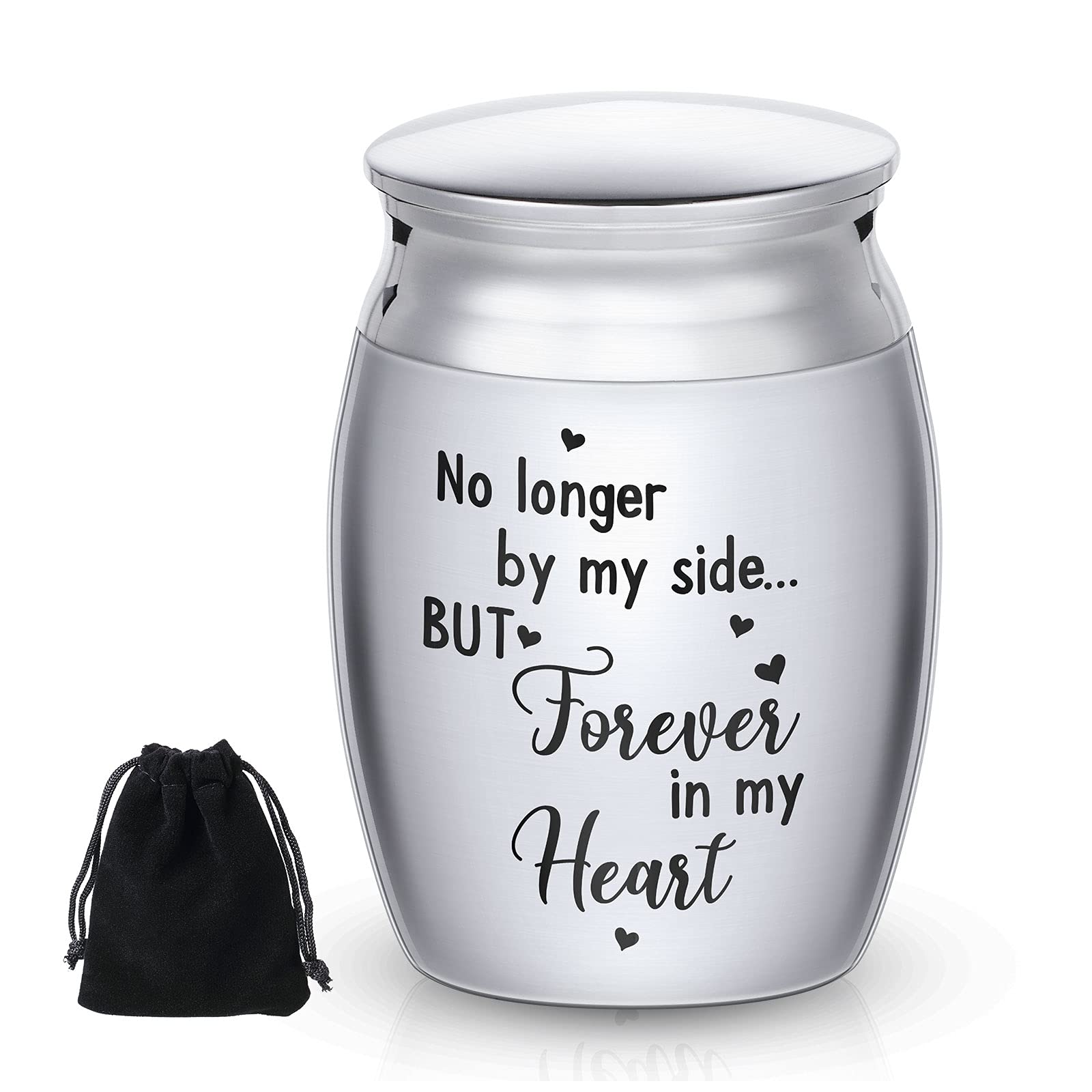 Small Cremation Urn for Ashes - Mini Memorial Keepsake Stainless Steel Metal Funeral Urn for Pet or Human Ash - No Longer By My Side, But Forever In My Heart (Silver)