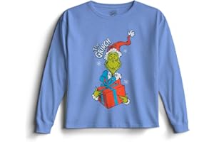 ISAAC MORRIS LIMITED Dr. Seuss The Grinch Boy's Christmas T-Shirt - Crewneck Pullover Long Sleeve Holiday Tee for Kids