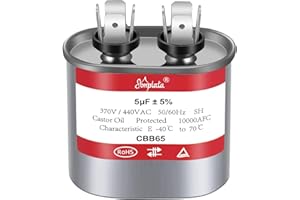 AMPTATA AC Capacitor, 5uf CBB65B Capacitor for AC/HVAC/Air Conditioner/Pool Pump/Condenser Fan Run Motor Start, 5MFD CBB65 370VAC 440VAC 450VAC 50/60Hz Carrier ac Capacitor