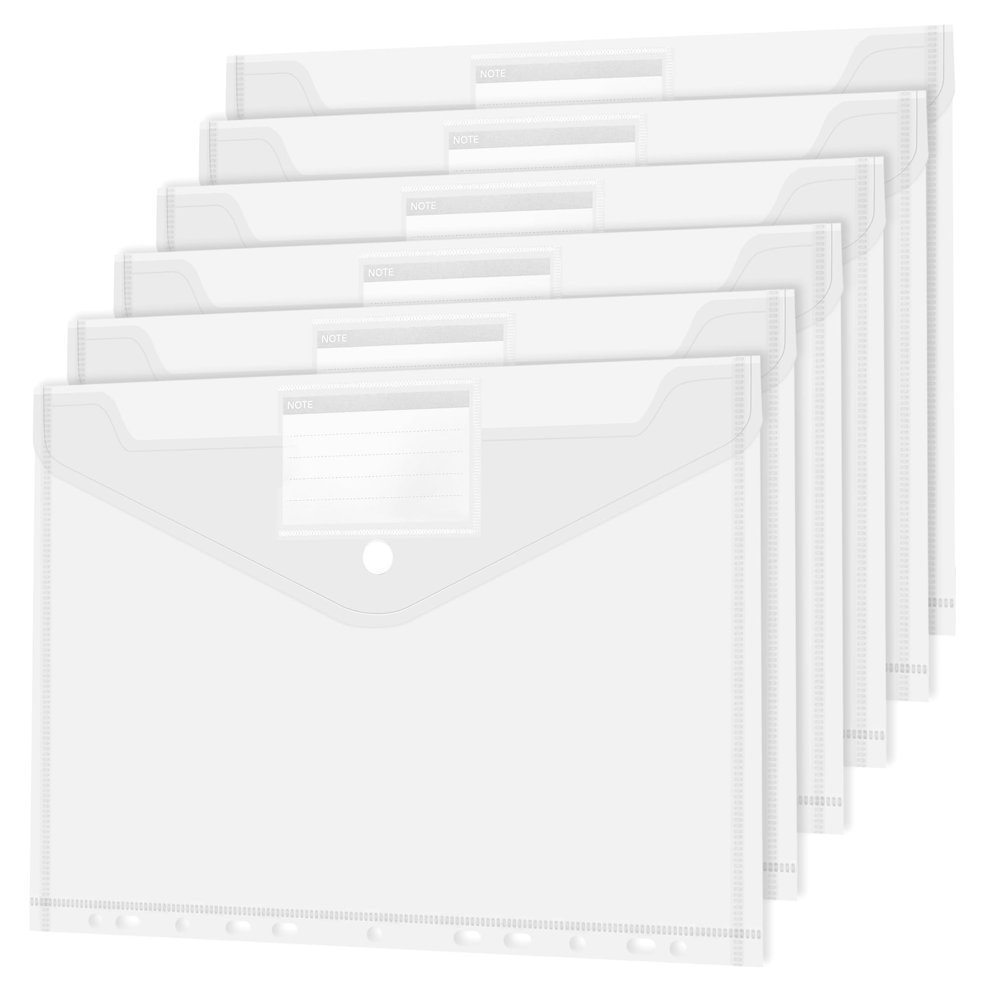 WENLISELL 40 Pack Plastic Wallets Folders A4, Clear Ring Binder Plastic Wallet with Label Pocket, 11 Hole Plastics A4 Envelope Wallet for School, Office, Home