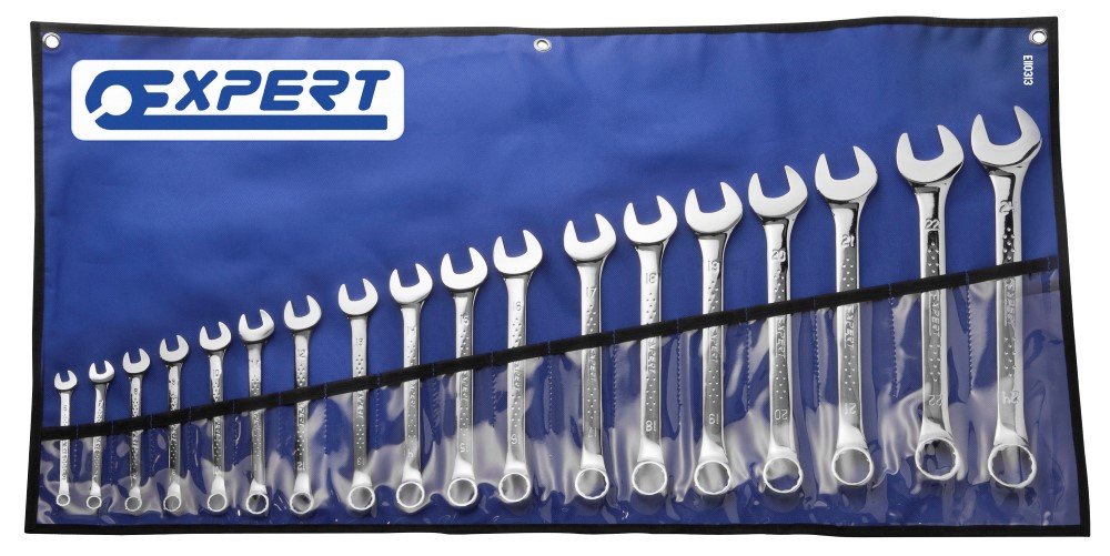 Britool Combination Spanner Set, 6mm-24mm, 18 Pcs - Chrome Finish, Chrome Vanadium Steel, Tool Roll for Storage