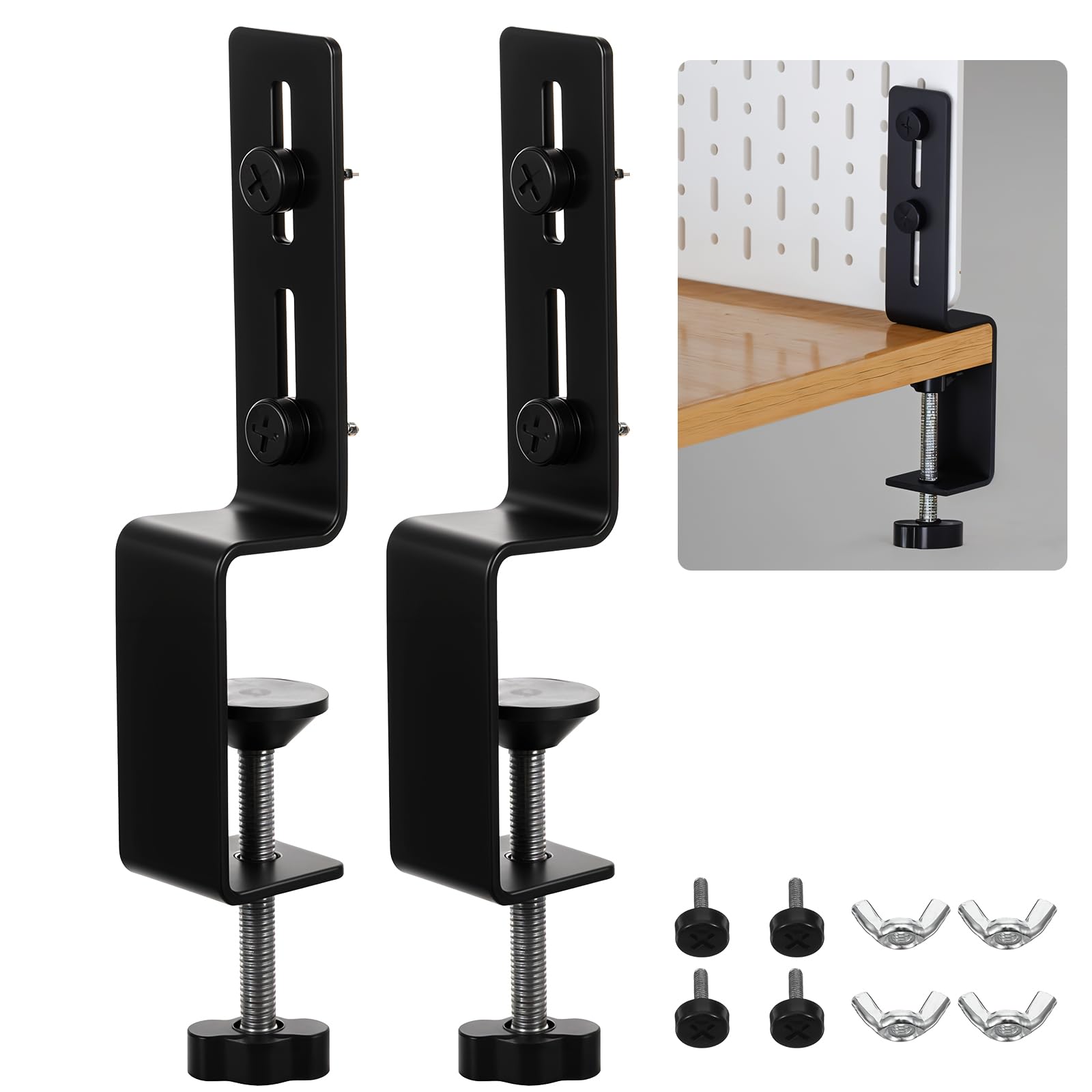 Photo 1 of 2 Pcs Desk Clamp, Pegboard Fixing Bracket Desktop Fixing Bracket, Office Game Home Desktop Accessories Bracket, Pegboard Organizer Metal Bracket(Black)