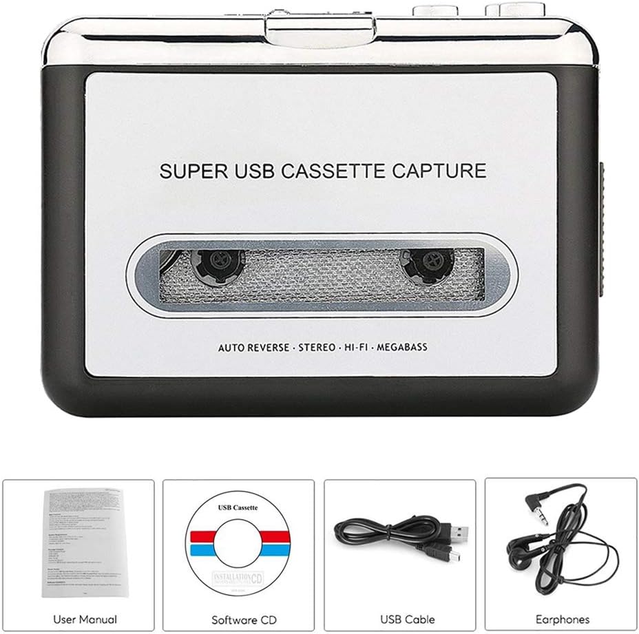 Cassette Player-Cassette Tape To MP3 CD Converter Via USB,Portable Cassette Tape Converter Captures MP3 Audio Music,Convert Walkman Tape Cassette To MP3 Format,Compatible with Laptops Mac and Personal