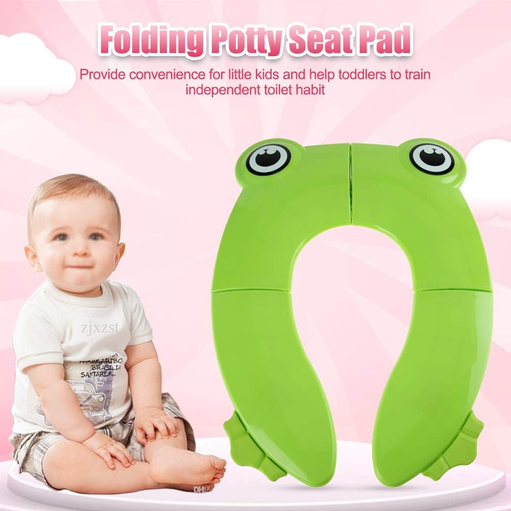 Folding Potty Seat Cover, Folding Potty Training Toilet Seat Cover/Pads Travel Potty Toilet Seat for Toddlers(Green Frog)